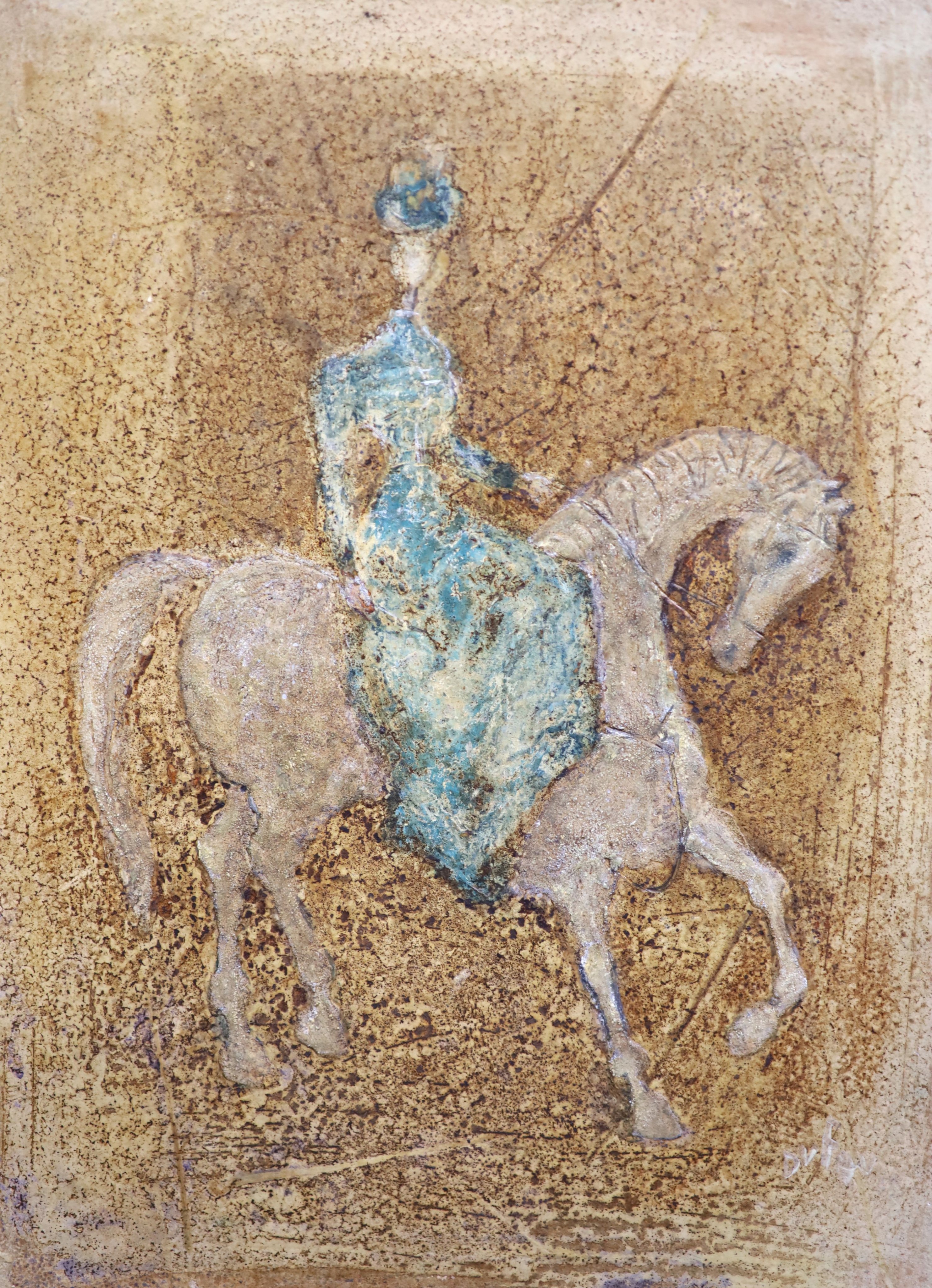 Paul Dufau (French, 1897-1989), Seated girl & equestrian figure, Oil on board, 31 x 24 cm & 46 x 36 cm.